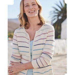 Woolovers Striped Coastal Beach Resortwear Pastel Multi-Colored Open Cardigan-M